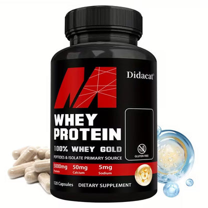 Whey Protein Supplement - Whey Protein Concentrate Nutrition Supplement for Men and Women - 120 Capsules